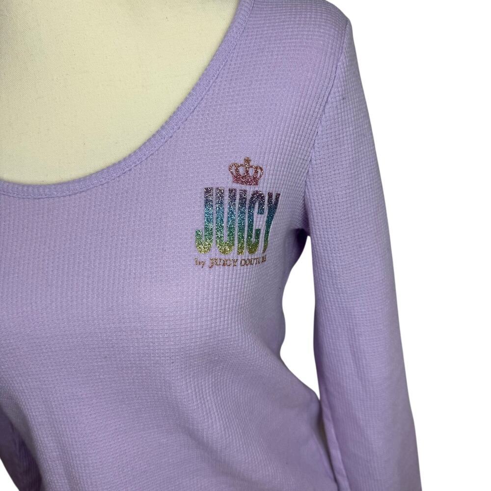 Juicy Couture Girls M Lavender Waffle Knit Logo Long Sleeve Top Y2K - Picture 3 of 5